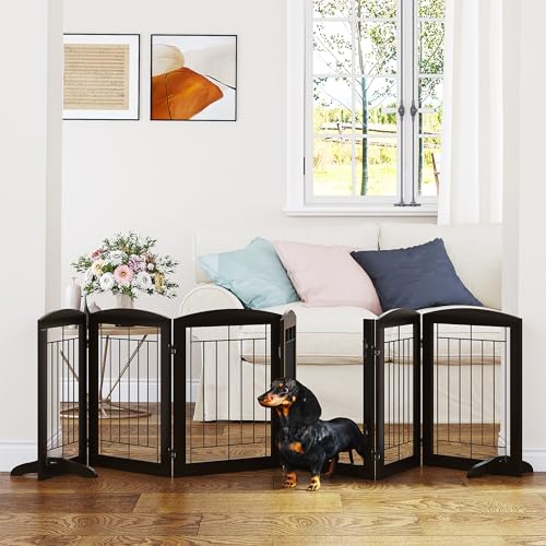 Dog Gate Indoor with Walk Through Door (Espresso / 【6 Panels with door】120"W x 24"H)