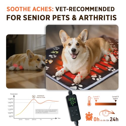 Pet Heating Pad for Cats & Dogs (24 X 16in / 1 pack black)