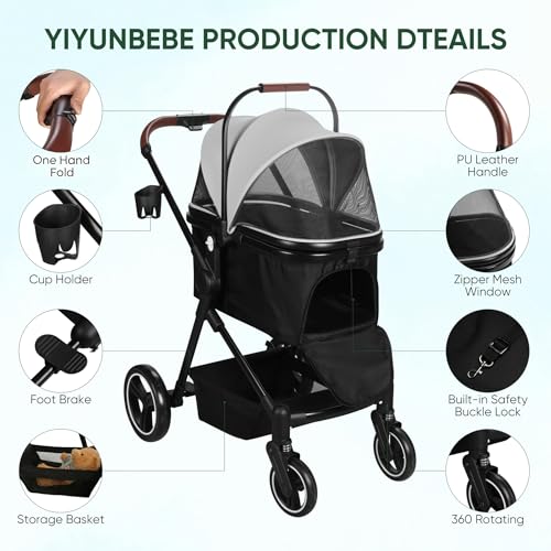 3-in-1 Foldable Pet Stroller for Dogs/Cats (Gray / Single)