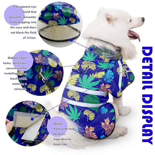 Dog Raincoat Adjustable Rain Jacket with Hooded Double Layer for Large Medium Small Dogs Puppies (Leaf Blue / XX-Large)