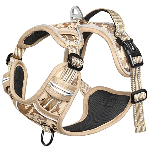 Dog Harness No Pull Adjustable Padded Reflective Harness for Small Medium Large Dogs with Handle for Walking Training (XL / Camo Tan)