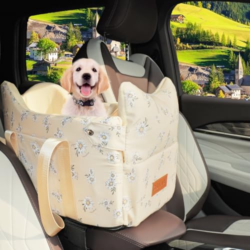 Center Console Dog Car Seat Safe Travel for Small Dogs Under 15 lbs (Yellow)