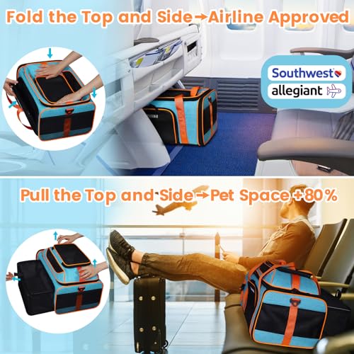Top and Side Expandable Pet Carrier Airline Approved (Blue with Side Expandable)