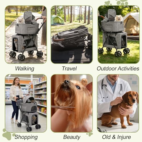 Double Pet Stroller with Detachable Carriers (Double-Grey)