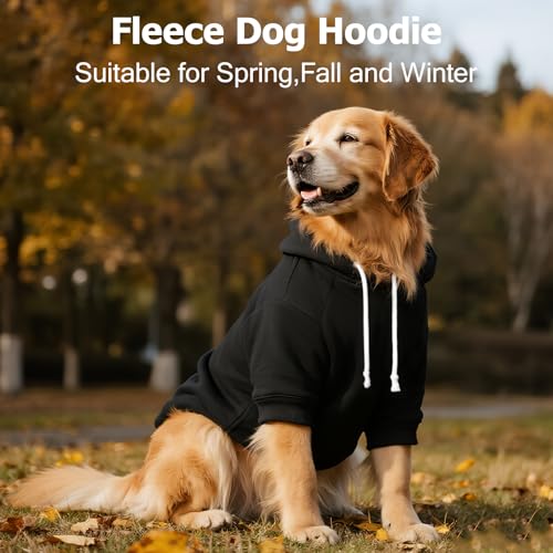 Dog Basic Hoodie Soft Dog Clothes Cold Weather Sweaters for Medium Large Dogs Cozy Fabric Warm Sweatshirt with Leash Hole for Boys (Black / S(Back: 12.6",Chest:18.11", 5-10 lbs))