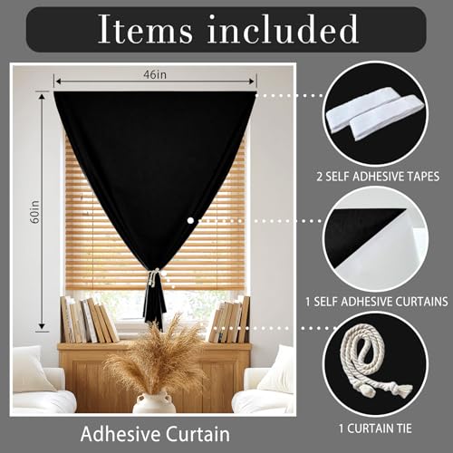 100% Blackout Self Adhesive Blackout Curtains (45"W x 60"L (Pack of 1) / Black)