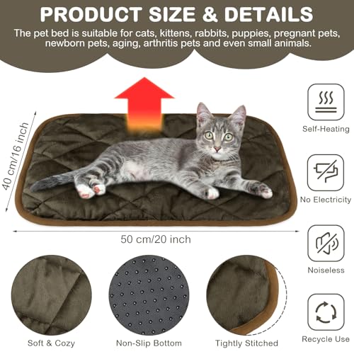 2 Pack Self Heating Cat Mat Self Warming Pet Pads Washable Kennel Mat Dog Crate Pad Reflects Body Heat Non Skid Cat Thermal Pads for Puppy Indoor Outdoor (16 x 20 inches / Brown)