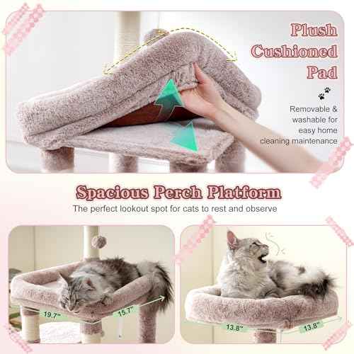 Cat Tree, 71-Inch Tall Cat Tower for Large Maine Coon Cats HCT037MU (Rosy Brown / XL)