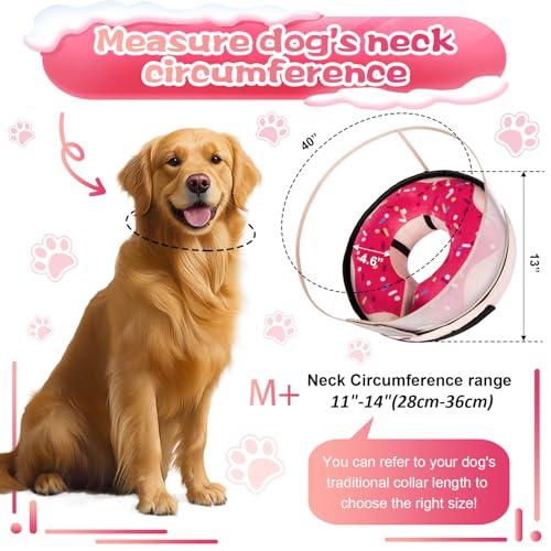 Inflatable Dog Cone Collar with Detachable Enhanced Anti (Pink / M+（neck 11"-14"）)