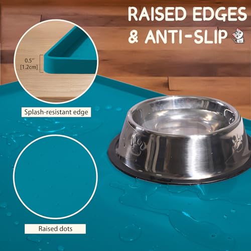 Silicone Cat & Dog Food Mat for Floors Waterproof (Teal / 18''×12'')
