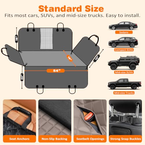 4 in 1 Dog Car Seat Cover for Back Seat (Khaki / Standard - 54" Length)