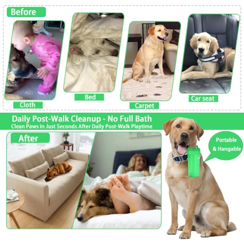 Dog Paw Cleaner Cup with Detachable Top Brush for Small (Medium(3Towels&Brush) / Green)