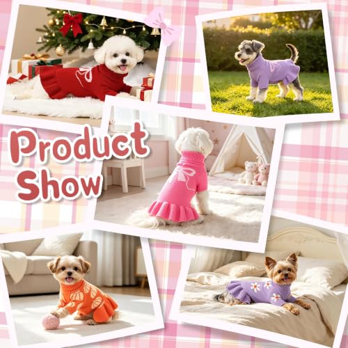 Bowknot Dog Sweater Dress for Small Dogs Girl (X-Large (21-28lbs) / Rose Pink)