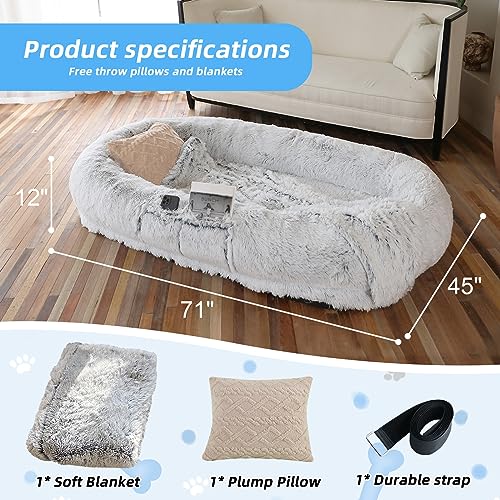 Human Dog Bed for Adult (71.0"L x 45.0"W x 12.0"Th / Grey)