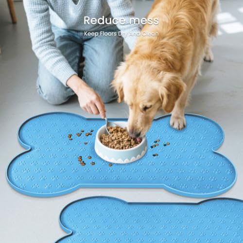 Dog Food Mat Anti (19.4" x 9.8"-2PCS / Blue)