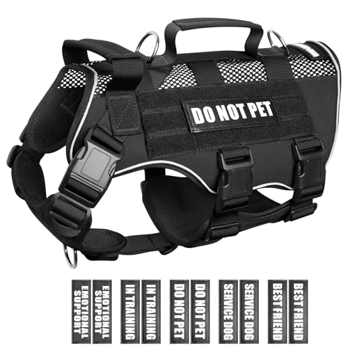 Tactical Molle Vest Mesh Dog Harness with 10 Removale Pet Patches (Medium / Black)