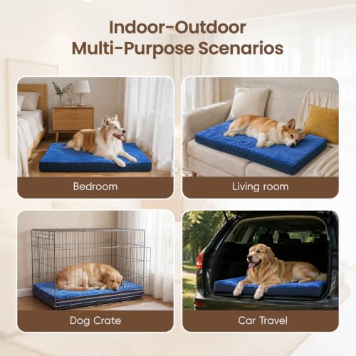 Waterproof Large Dog Bed for Crate with Washable Cover (35.0"L x 22.0"W x 3.0"Th / Navy)