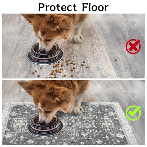 Pet Food Mats for Floor (Grey / 30"l X 17"w)
