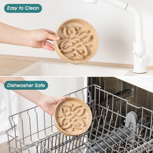 Ceramic Slow Feeder Dog Bowls (S-0.6 Cups / Brown)