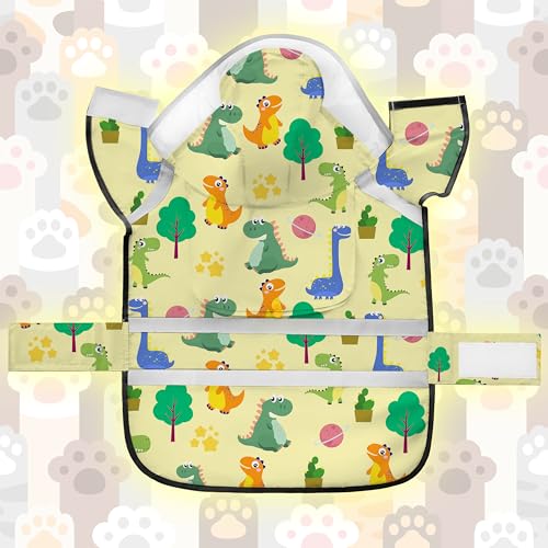 Dog Raincoat Adjustable Rain Jacket with Hooded Double Layer for Large Medium Small Dogs Puppies (Dino Yellow / Medium)