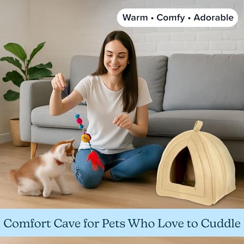 Cat House Indoor Bed with Removable Foam Cushion (Tan)