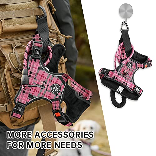 Reflective Dog Harness for Large Dogs (Checkered Pink / X-Large)
