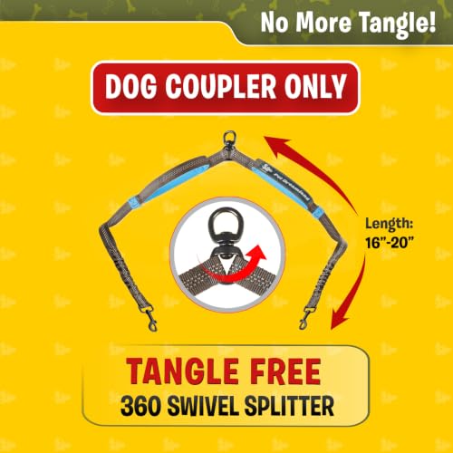 Exquisite Leash Coupler for Two Large Dogs with Tangle (Grey & Blue)