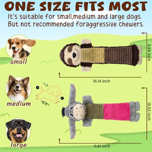 2 Pack No Stuffing Dog Squeaky Toys (Donkey&Sloth)