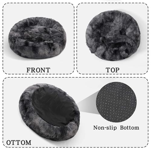 Calming Donut Dog Bed (Tie dye Dark gray / Medium 25.5''x25.5''x9'')