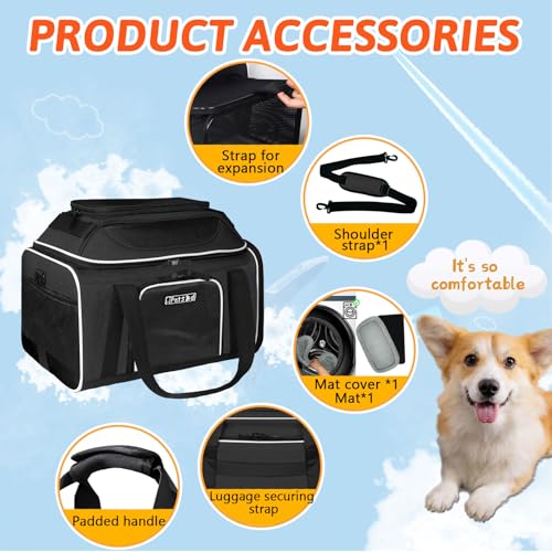 Top and Side Expandable Small Pet Carrier Airline Approved (Black / 18.0"L x 11.0"W x 11.0"H)