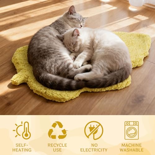 3 Pack Self Warming Pet Bed Leaf Shape Self Heating Cat Dog Mat Washable Thermal Sleeping Pad for Indoor Outdoor Hedgehog (Light Yellow / Small-16"x20")