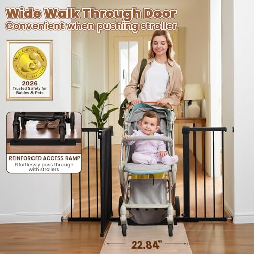 29.7 51" Extra Wide Baby & Dog Safety Gate for Stairs & Doorways (Black / 29.7-51"W x 30"H)