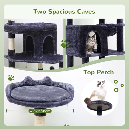 S72 Heavy Duty Cat Trees for Large Cats 20 lbs+ (Dark Grey / 72 inch)