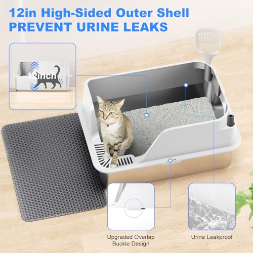Non Stick Stainless Steel Litter Box (White)