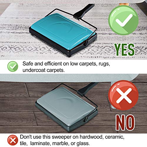 Carpet Sweeper Cleaner Manual Household Sweeper Lightweight Blue (11"L x 7.87"W)