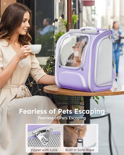 Cat Backpack Carrier (Light Purple / 12.6"L x 10.2"W x 16.5"H)