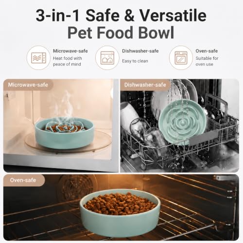 8.66 in Dog Bowl Ceramic Slow Feeder for Medium Large Dogs (Light Blue / 8.66in)