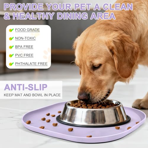 Waterproof Silicone Pet Food Mat with Raised Edge for Dog & Cat (Light Purple / 12"L x 12"W)