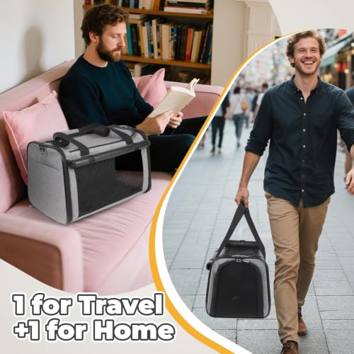 2 Packs 25 lbs Soft Sided Pet Carrier for Large Cat & Small Dog (17.5"L x 11.0"W x 11.0"H / Grey*2)