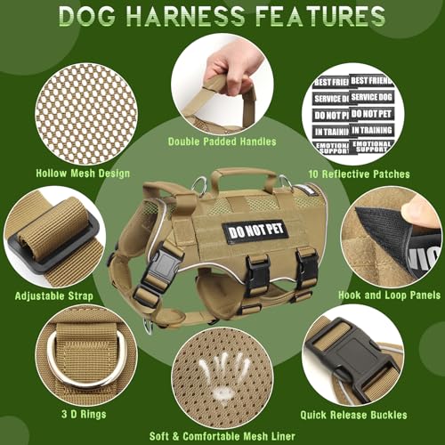 Tactical Molle Vest Mesh Dog Harness with 10 Removale Pet Patches (Small / Brown)