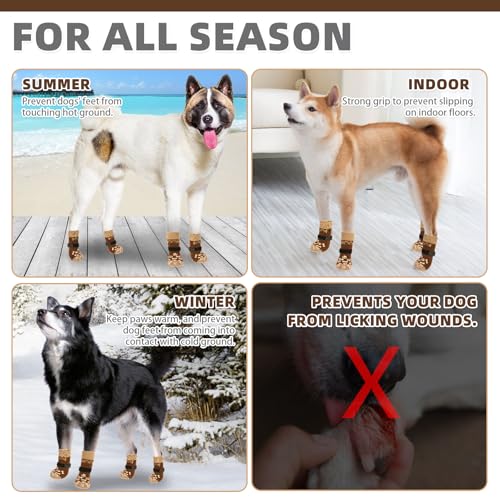 Dog Socks Shoes for Hot Pavement to Prevent Licking Paws (Brown / Small (4 Pack))