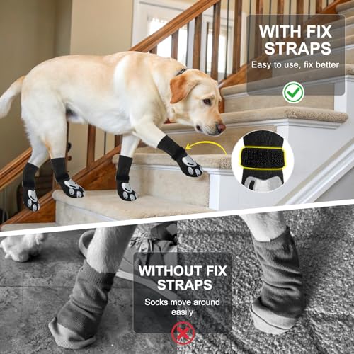 Dog Socks to Prevent Licking Paws Double Sided Grip Traction (Black(Paw) / M(2.1"-2.55" W | Pack of 4))