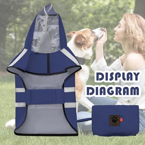 Dog Raincoat Adjustable Rain Jacket with Hooded Double Layer for Large Medium Small Dogs Puppies (Navy / Large)
