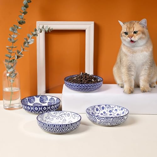 5.6 Inch Ceramic Cat Bowls (5.6 Inch, Set of 6 / Vintage Blue)