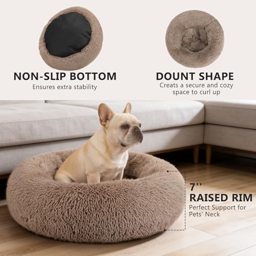 Orthopedic Dog Bed Comfortable Donut Cuddler Round Pet Beds Ultra Soft Washable Dog and Cat Cushion (S(23’’x 23’’) / Brown)