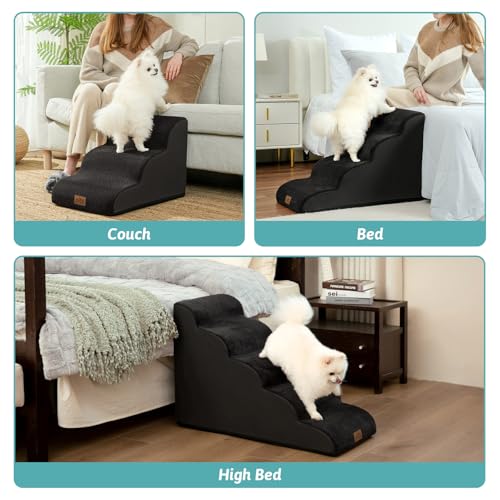 Wide Dog Stairs for Small Dog 19.7" H (Black / Wide:17.7"x28"x19.7")