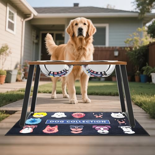 Elevated Dog Bowls for Large Dogs with Slow Feeder & Mat (H:16.5", Slow Feeder & Mat,101oz Cap.)