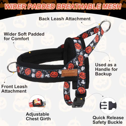 Small Dog Harness and Leash Set (Halloween Pumpkin / S: Chest 17.5"-22")