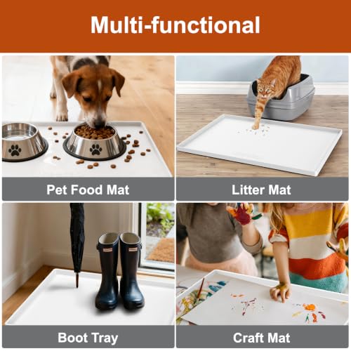 34" x 22" Extra Thick Silicone Mat Waterproof with Raised Edge (White / 34"L x 22"W)