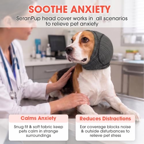 Dog Calming Hood Ear Cover for Anxiety Relief (Grey / Small)
